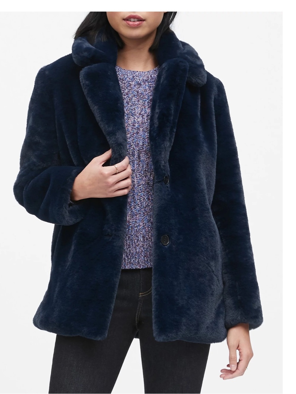 Banana Republic Navy Blue Faux Fur Coat Medium